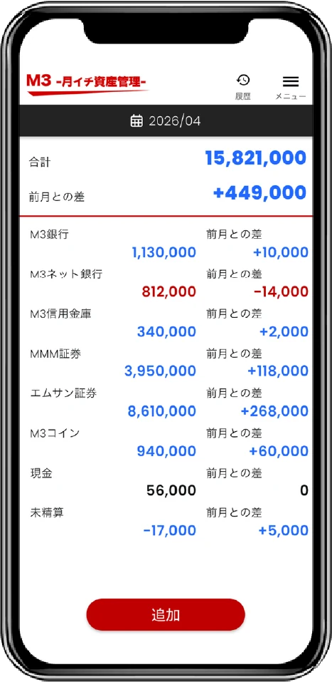 M3アプリの資産一覧画面
